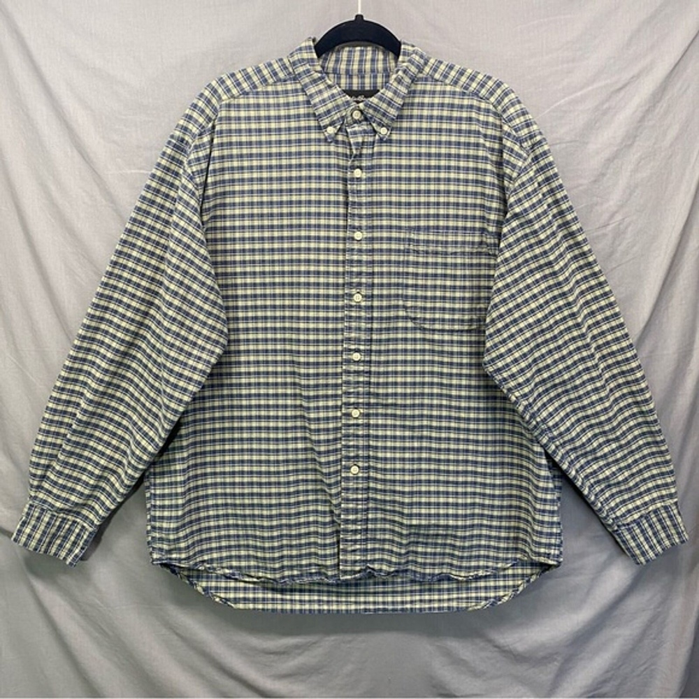 Eddie Bauer Long Sleeve Button Down Pocket Shirt‎ Blue/Eggshell Plaid Size |  L